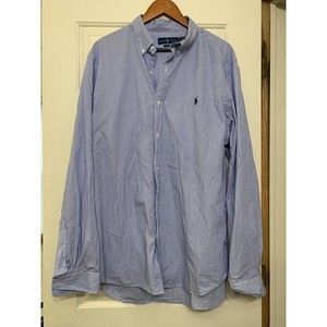 Ralph Lauren Shirt Mens Blue White Pinstripe Button Down Smart Striped XXL Slim
